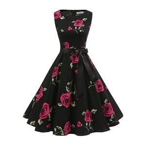 Black Swing Dress with Roses